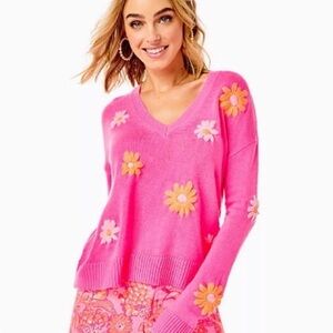 Lilly Pulitzer Tensley Aura pink bloom sweater XL